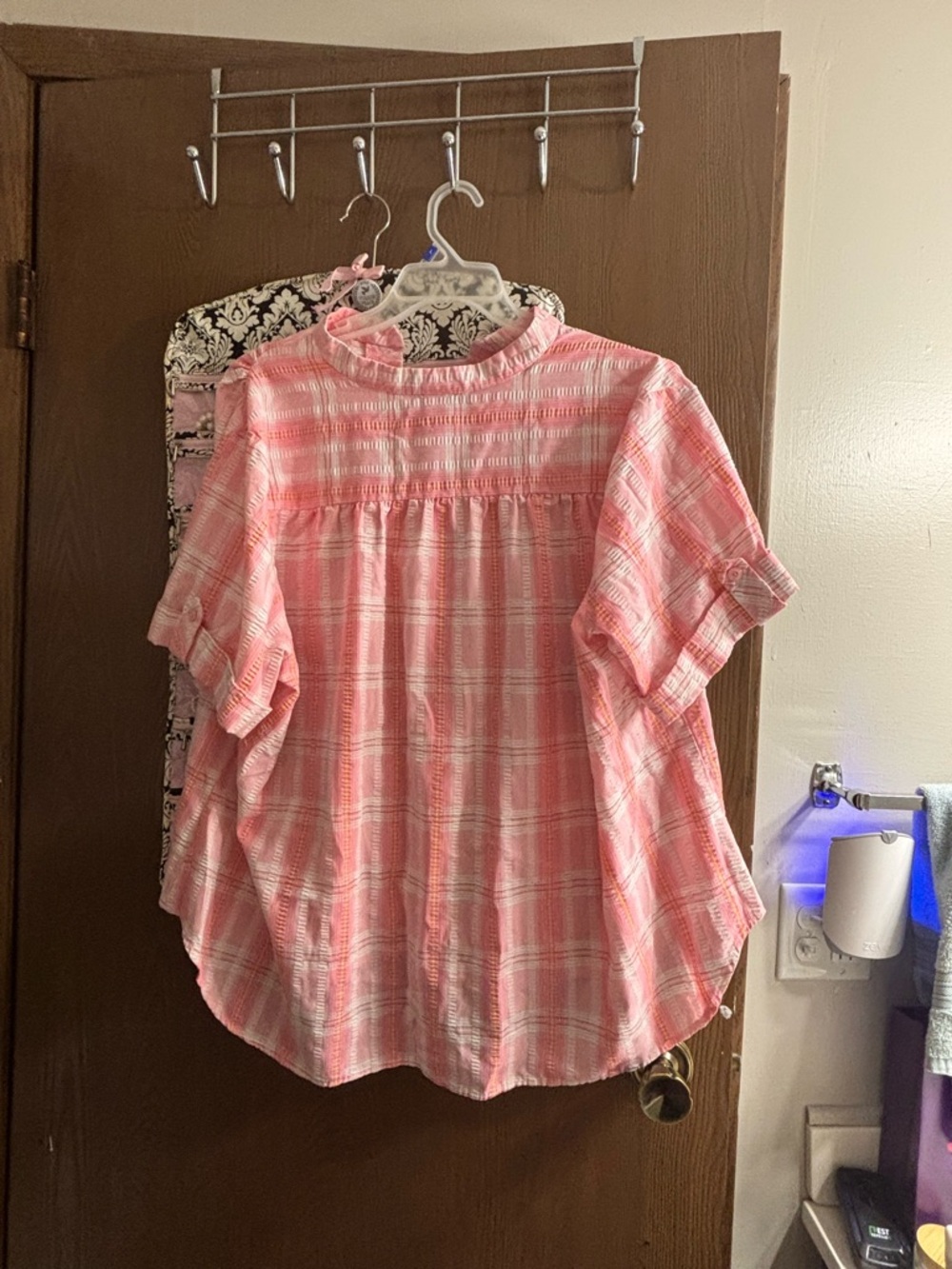 Women’s ' Pink Plaid Short-Sleeve Top